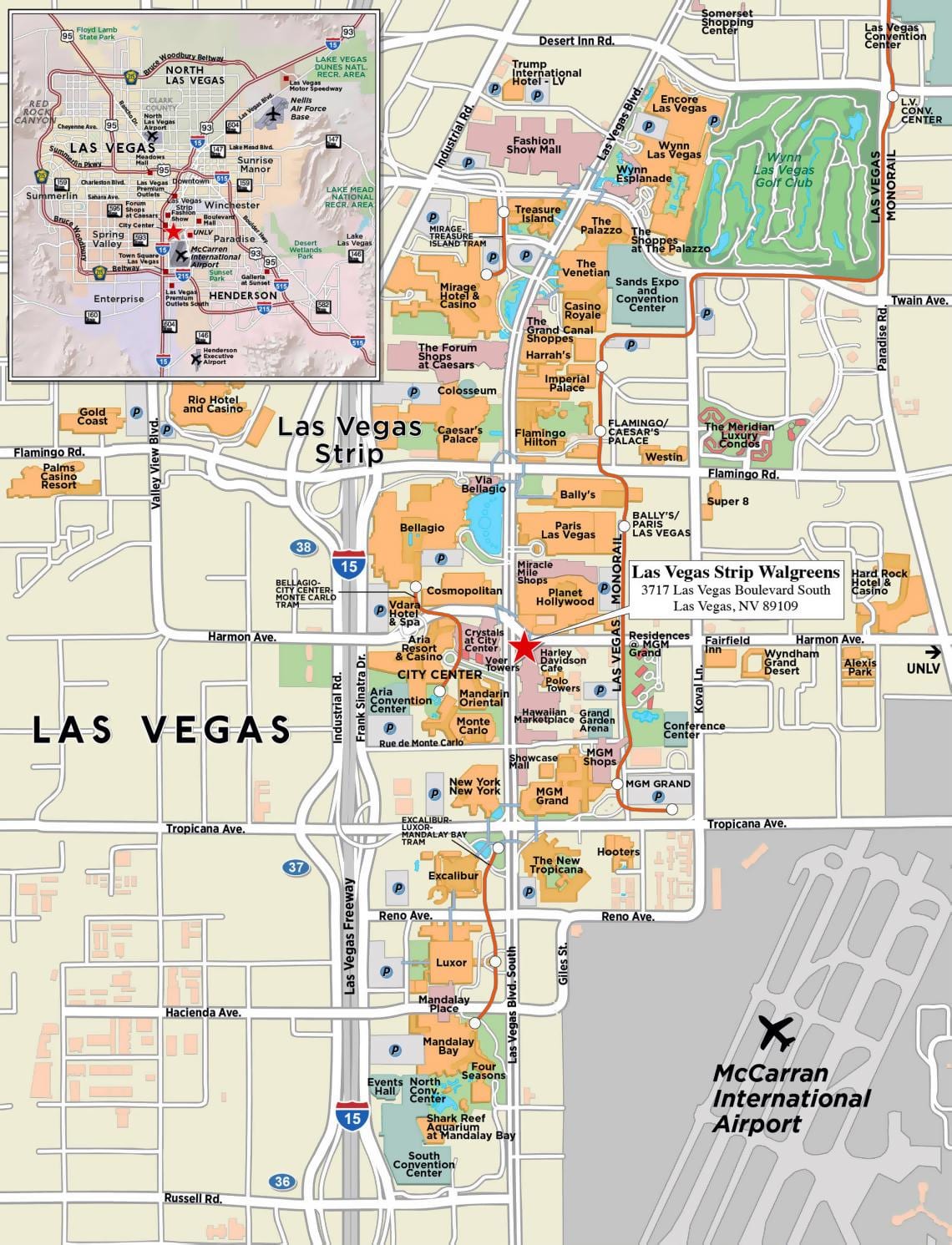 hartă din centrul orasului Las Vegas
